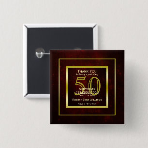 Masculine Double Gold Frame 50th Birthday Button