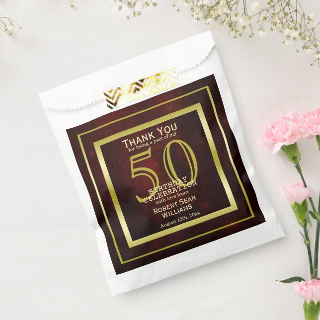 Masculine Double Gold Frame 50th Birthday  Favor Bag (Sealed)