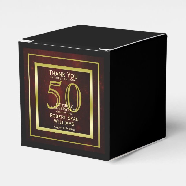 Masculine Double Gold Frame 50th Birthday     Favor Boxes (Front Side)