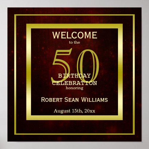 Masculine Double Gold Frame 50th Birthday   Poster