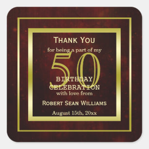 Masculine Double Gold Frame 50th Birthday    Square Sticker