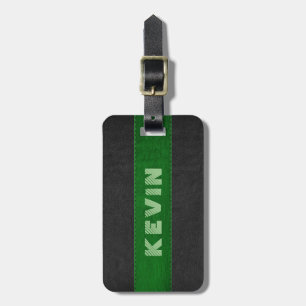 Masculine Elegant Black & Green Vintage Leather Luggage Tag