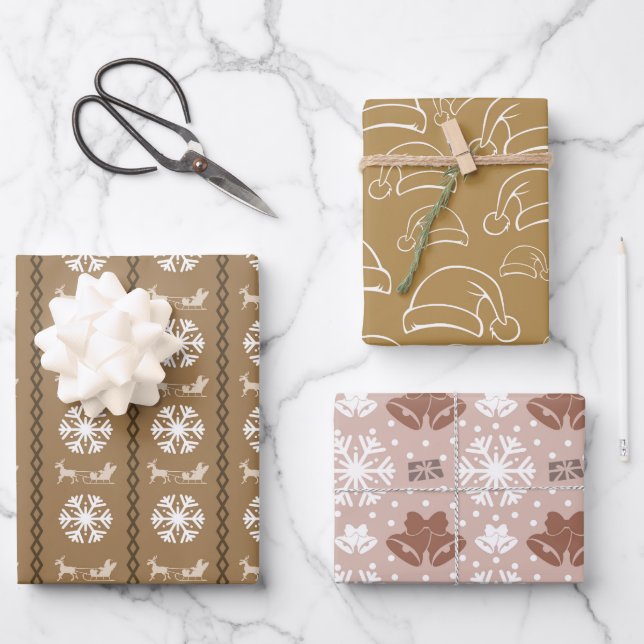Masculine Elegant Brown Christmas Pattern  Wrapping Paper Sheets (Front)