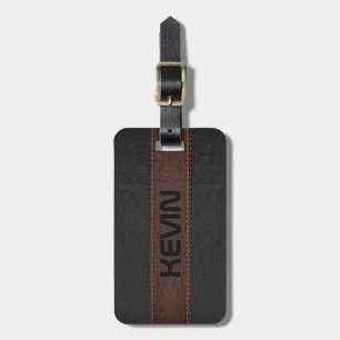 Masculine Elegant Gray & Brown Vintage Leather Luggage Tag