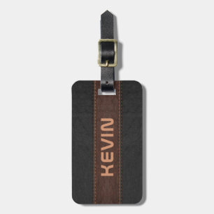 Masculine Elegant Gray & Brown Vintage Leather Luggage Tag