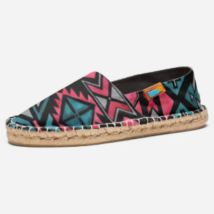 Masculine Ethnic Pattern in Blues Reds and Black Espadrilles