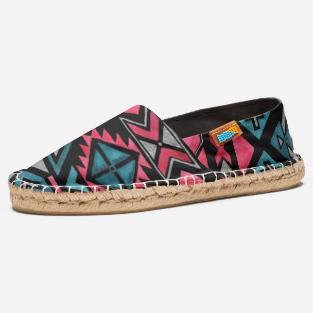 Masculine Ethnic Pattern in Blues Reds and Black Espadrilles (Left)