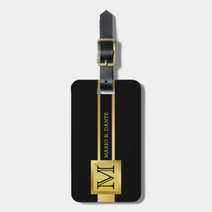 Masculine Executive Black & Silver Metal monogram Luggage Tag