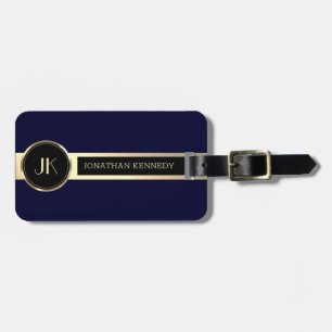 Masculine Executive Blue & Gold Metal monogram Luggage Tag