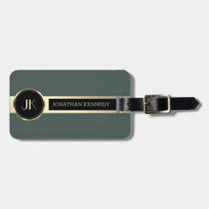 Masculine Executive Green & Gold Metal monogram Luggage Tag