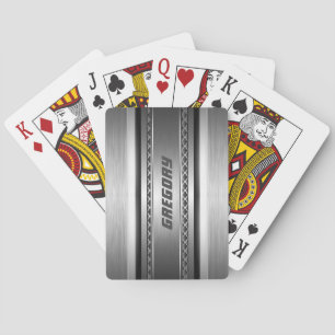 Masculine Faux Silver Stripes Design Monogramed 2 Poker Cards