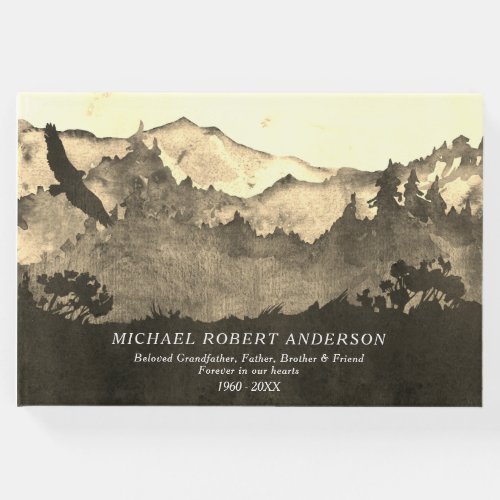 Masculine Forest Memorial Funeral Remembrance Guest Book