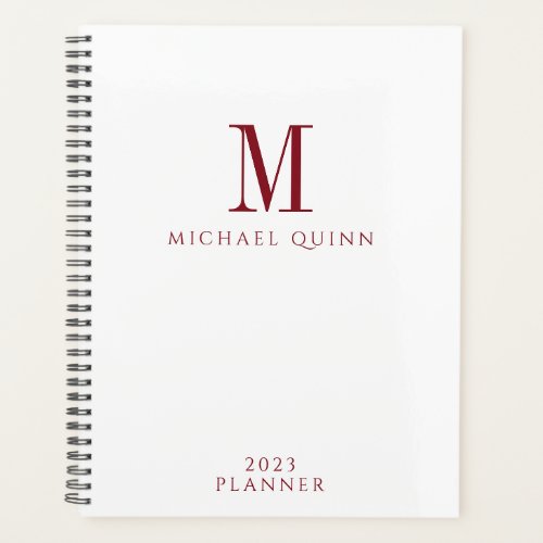 Masculine Formal Burgundy Red Monogram Planner