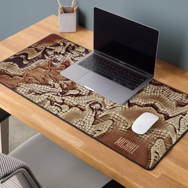 Masculine Gamer Personalized Mosaic Brown Desk Mat (Creator Uploaded)