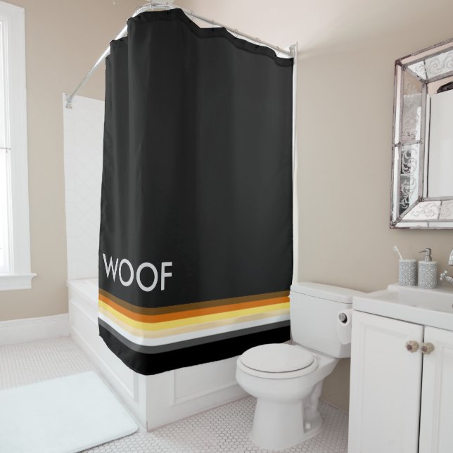 Masculine Gay Bears Pride Flag WOOF Shower Curtain (In Situ)