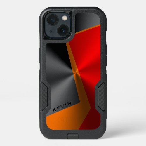 Masculine Geometric Metallic Red Black  Orange iPhone 13 Case