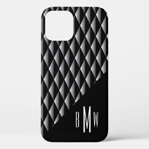 Masculine Geometric Pattern Monogrammed Black iPhone 12 Case