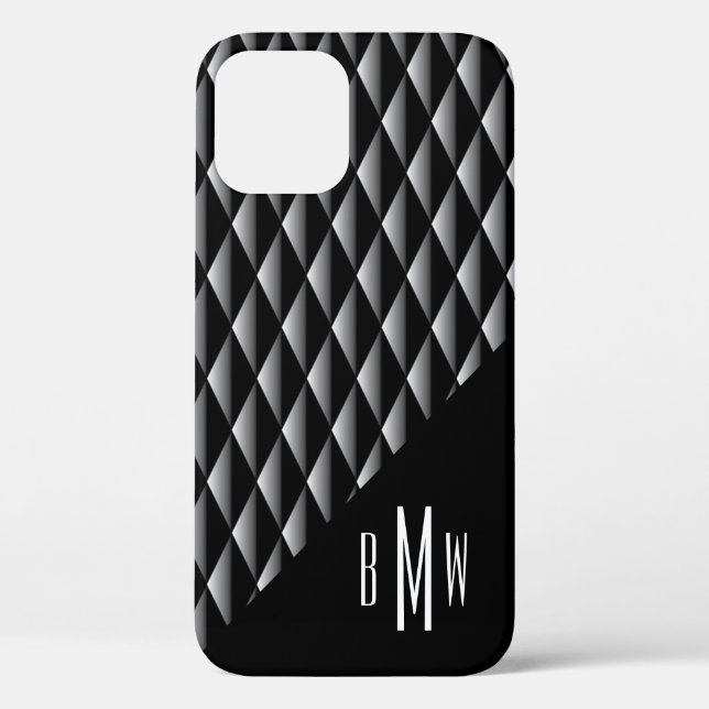Masculine Geometric Pattern Monogrammed Black Case-Mate iPhone Case (Back)