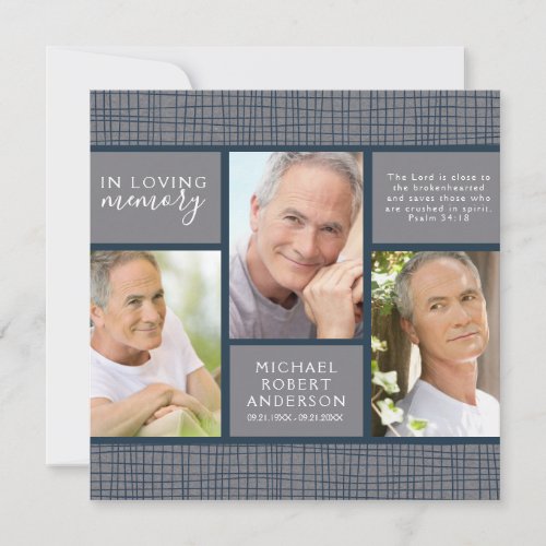 Masculine Geometric Photo Collage Funeral Sympathy Thank You Card