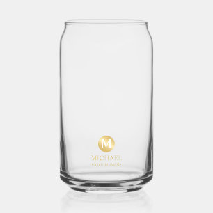 Masculine Gold Personalized Groomsmen Can Glass