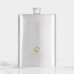 Masculine Gold Personalized Groomsmen Flask<br><div class="desc">Add a personal touch to your wedding with personalized groomsmen flask. This flask features monogram in gold circle element with name and title in gold professional font style. Also perfect for best man, father of the bride, ring bearer and more. Please Note : The foil details are simulated in the...</div>