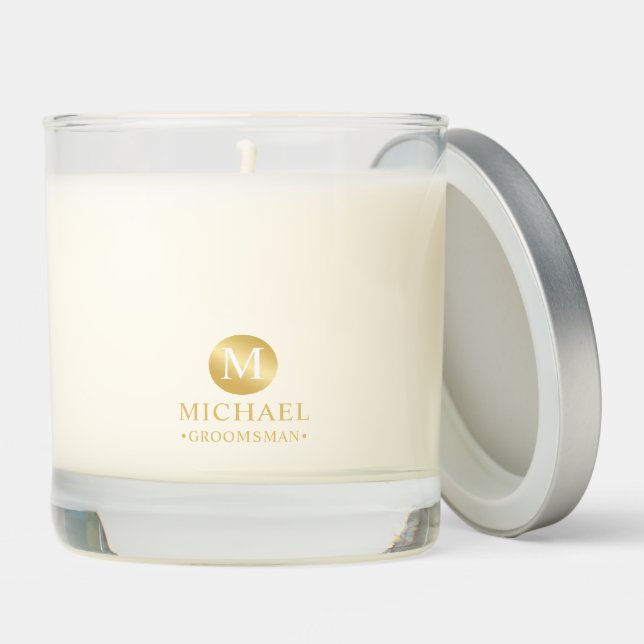 Masculine Gold Personalized Groomsmen Scented Candle (Lid)