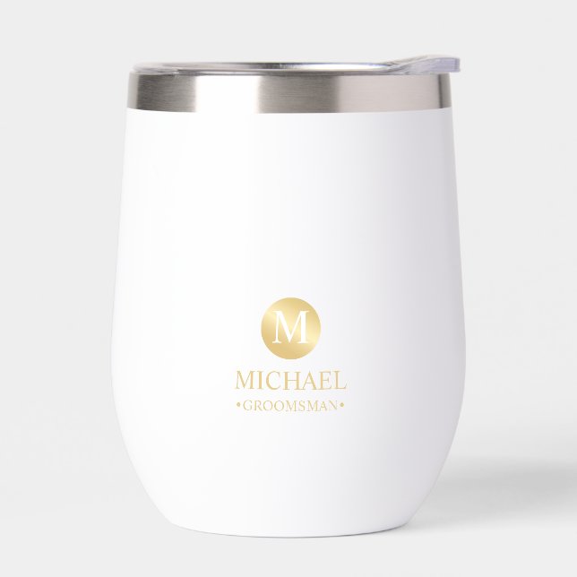 Masculine Gold Personalized Groomsmen Thermal Wine Tumbler (Left)