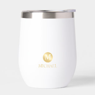 Masculine Gold Personalized Monogram and Name Thermal Wine Tumbler