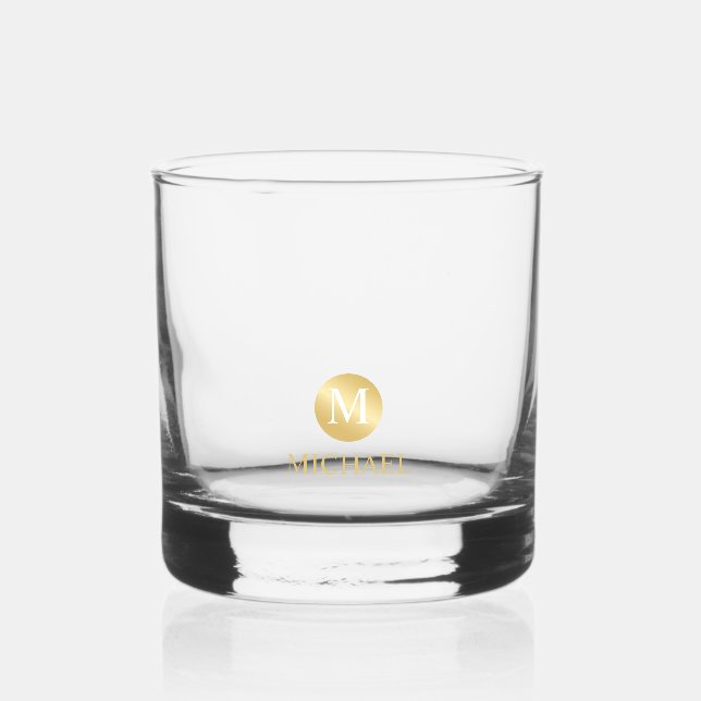 Masculine Gold Personalized Monogram and Name Whiskey Glass (Front)