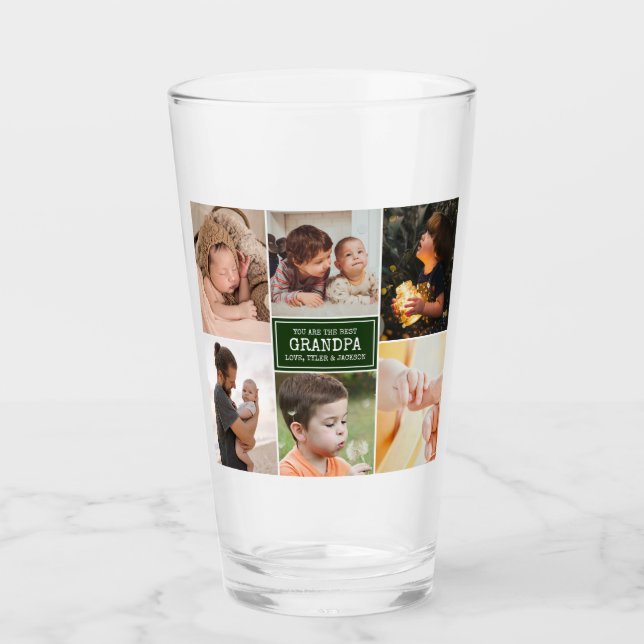 Masculine Grandpa Green 3 Photo Collage Glass (Front)