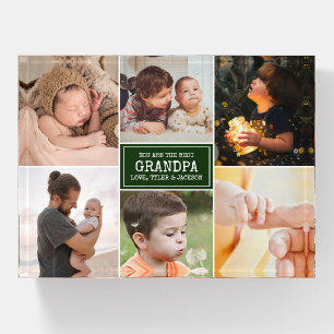 Masculine Grandpa Green 3 Photo Collage Paperweight