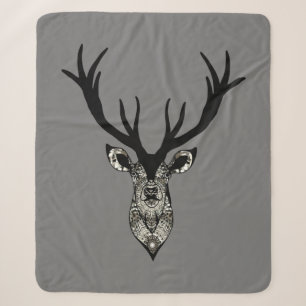 Masculine Graphic Art Stag Deer Animal Wildlife Sherpa Blanket