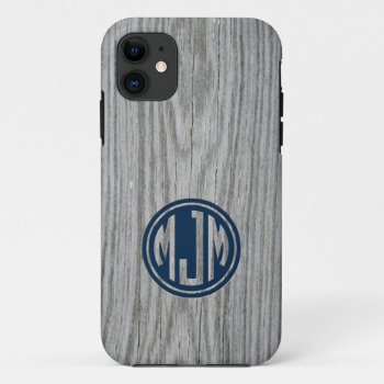 Masculine Gray Barn Wood Custom Circle Monogram Iphone 11 Case by Case_by_Case at Zazzle