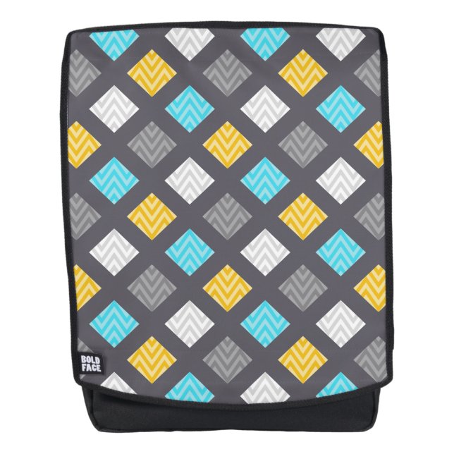 Masculine Gray Blue Yellow Geometric Pattern Backpack (Front)