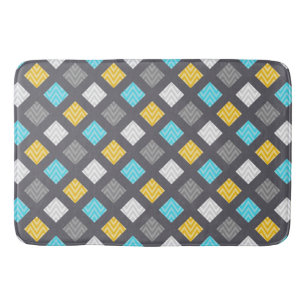 Masculine Gray Blue Yellow Geometric Pattern Bathroom Mat