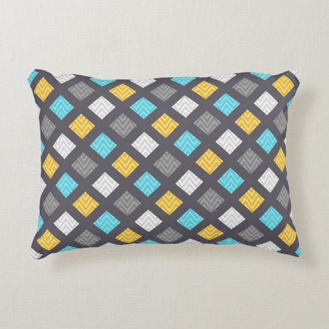 Masculine Gray Blue Yellow Geometric Pattern Decorative Pillow (Front)