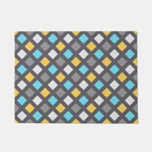 Masculine Gray Blue Yellow Geometric Pattern Doormat