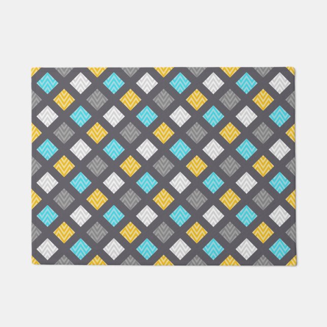 Masculine Gray Blue Yellow Geometric Pattern Doormat (Front)
