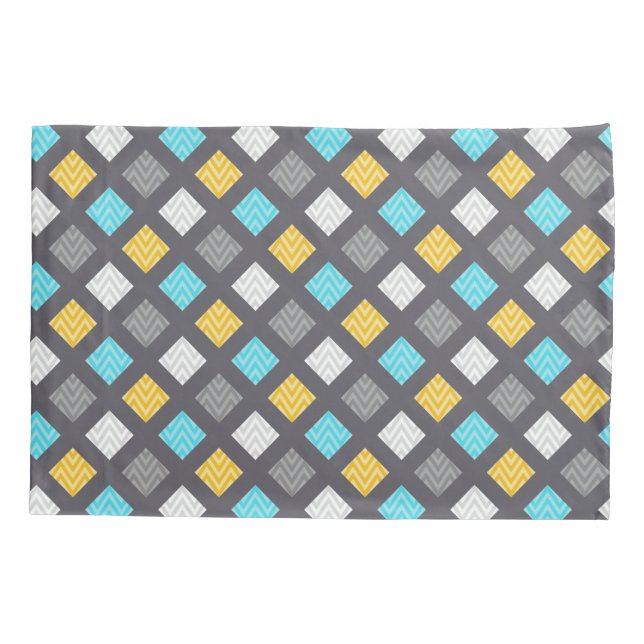 Masculine Gray Blue Yellow Geometric Pattern Pillow Case (Back)