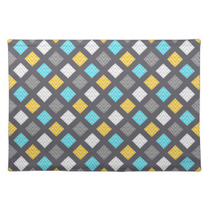 Masculine Gray Blue Yellow Geometric Pattern Placemat