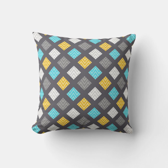 Masculine Gray Blue Yellow Geometric Pattern Throw Pillow (Front)