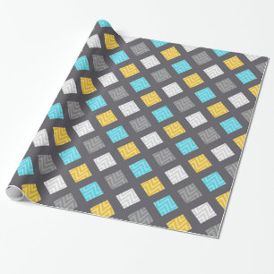 Masculine Gray Blue Yellow Geometric Pattern Wrapping Paper