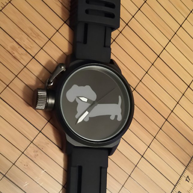 Masculine Gray Dachshund Wiener Dog Watch (Dachshund watch - black silicone band masculine )