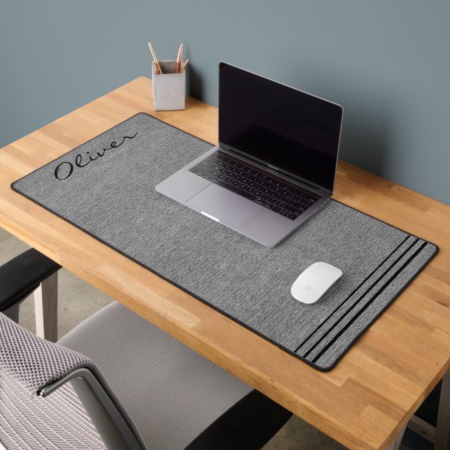 Masculine, Gray Denim Print, Black Script Accents  Desk Mat (Office 2)