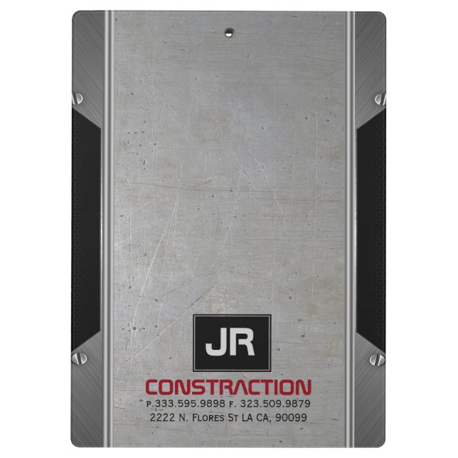 Masculine Gray Grungy Metallic Texture Clipboard (Back)