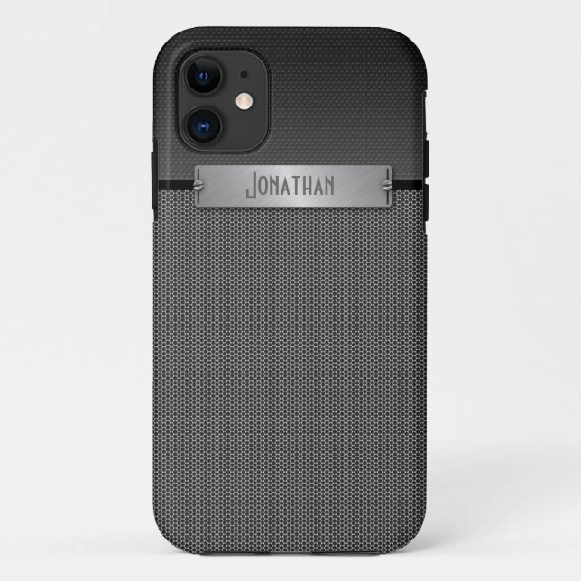 Masculine Gray Metal Chain Look Monogram Case-Mate iPhone Case (Back)