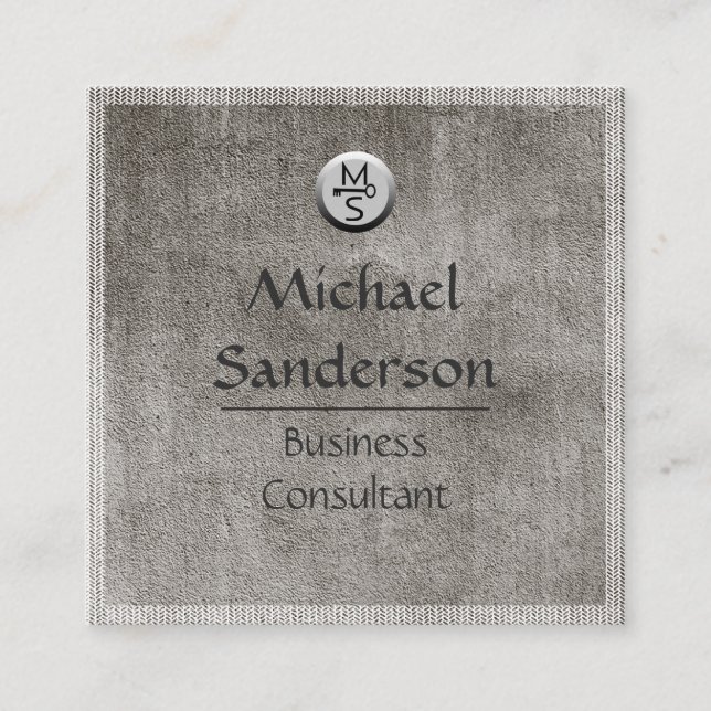 Masculine gray textured look consultant square business card (Front)