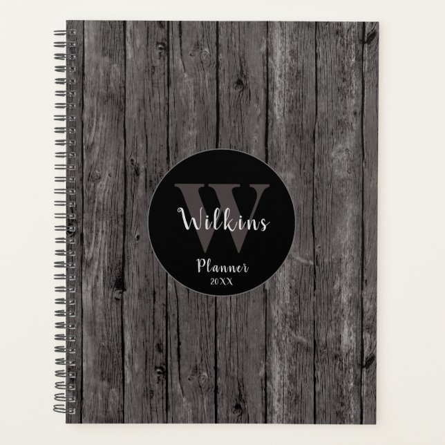 Masculine Gray Wood Rustic Minimalist Design Planner (Front)