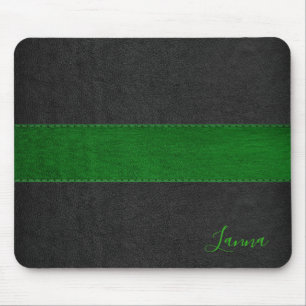 Masculine Green & Black Leather Monogram Mouse Pad