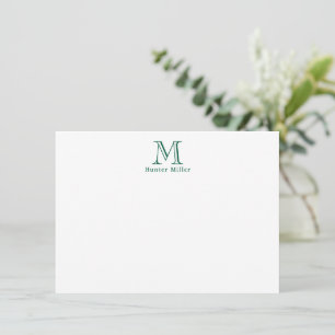 Masculine Green Initial Monogram & Name Flat Note